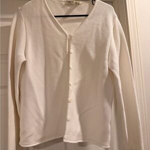 LL Bean White V-Neck Sweater